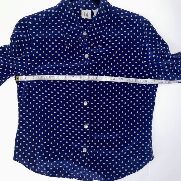 Gap 100% Silk Button Down Top Blouse Navy Blue White Polka Dot Print Women's S - Picture 4 of 8
